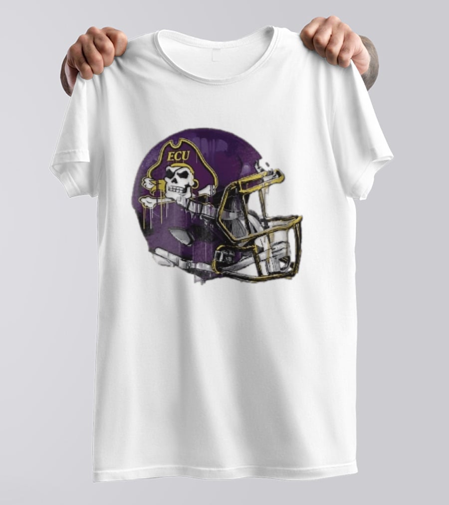 ECU Pirates Purple Helmet Dripping Paint Football NCAA Pd Moreno T-Shirt