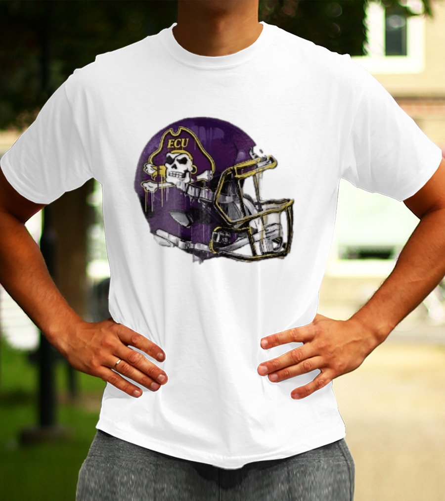 ECU Pirates Purple Helmet Dripping Paint Football NCAA Pd Moreno T-Shirt