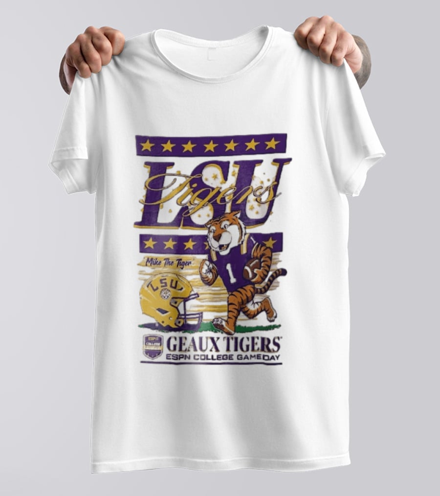 LSU Tigers Mike The Tiger Geaux ESPN College Gameday Football Helmet Stars T-Shirt