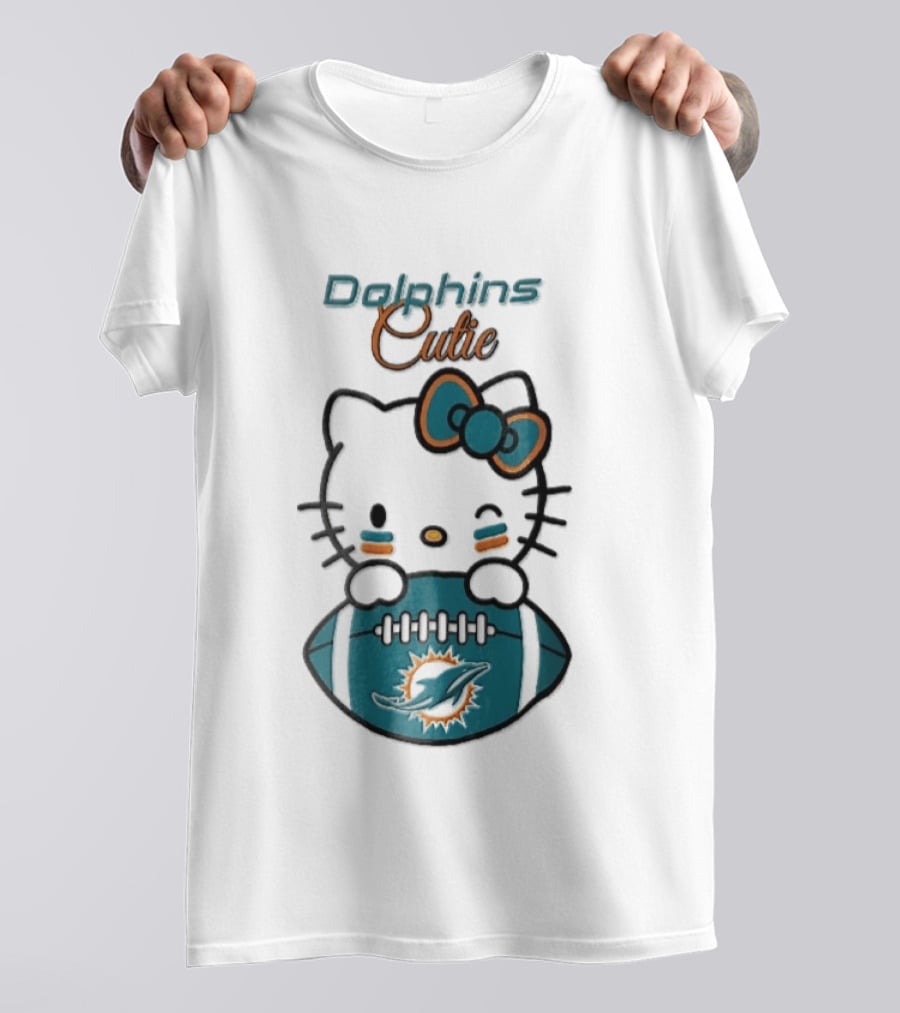 Miami Dolphins Cutie Winking Cat Bow Football T-Shirt