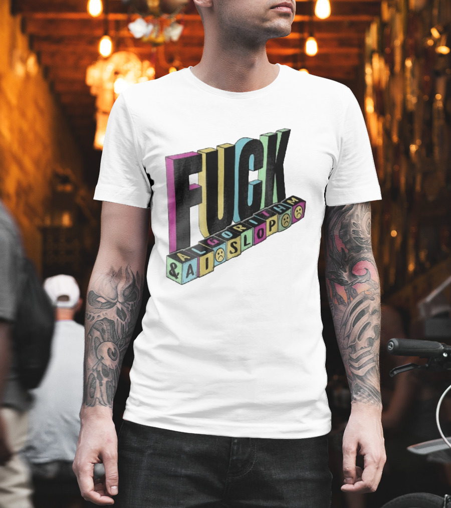 Fuck Algorithm And AI Slop 3D Toy Blocks Sad Faces T-Shirt