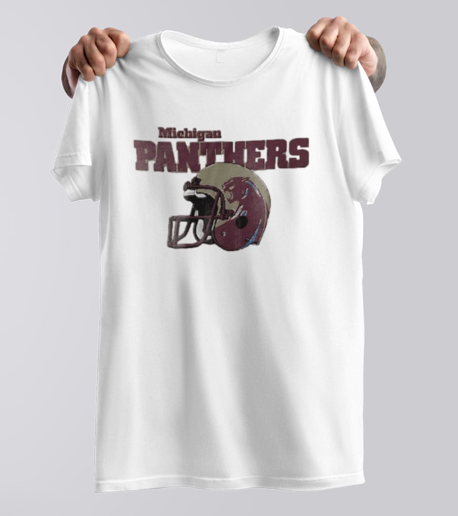 Panthers Vintage Helmet With Michigan Team Name Distressed T-Shirt