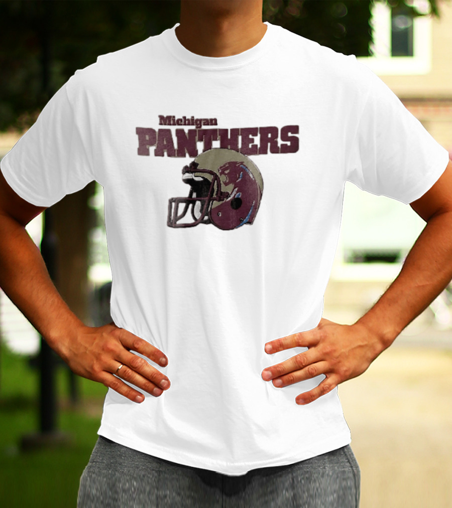 Panthers Vintage Helmet With Michigan Team Name Distressed T-Shirt