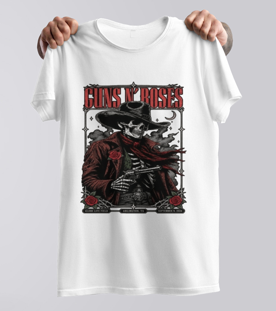 Guns N' Roses Skeleton Cowboy Globe Life Field Arlington TX September 9 2026 T-Shirt