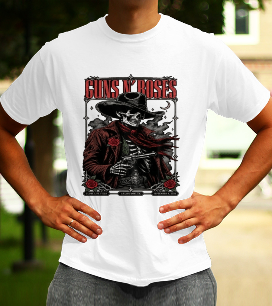 Guns N' Roses Skeleton Cowboy Globe Life Field Arlington TX September 9 2026 T-Shirt