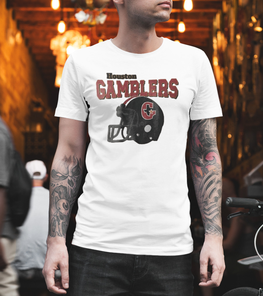 Houston Gamblers Distressed Football Helmet T-Shirt