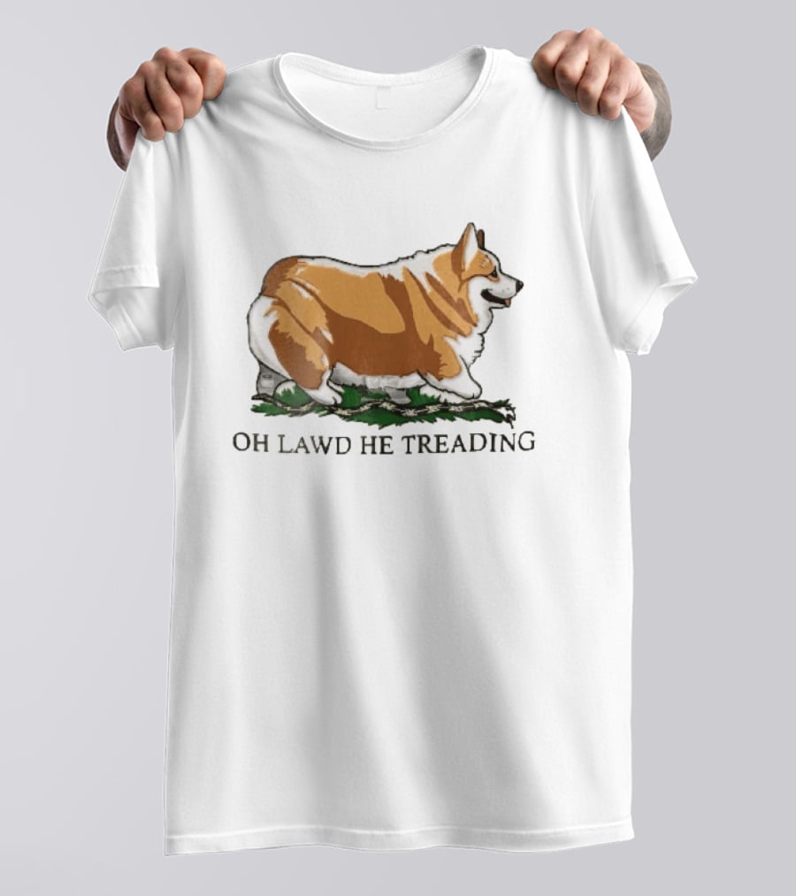 Oh Lawd He Treading Corgi On Snake Cartoon T-Shirt