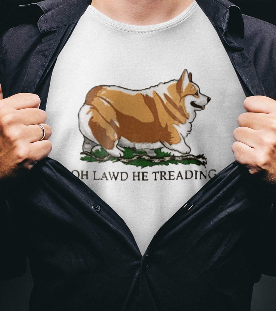 Oh Lawd He Treading Corgi On Snake Cartoon T-Shirt