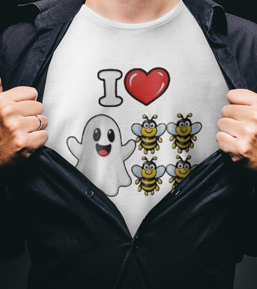 I Love Heart Ghost Honeybees Fun Halloween Cute T-Shirt