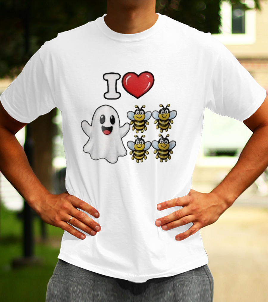 I Love Heart Ghost Honeybees Fun Halloween Cute T-Shirt