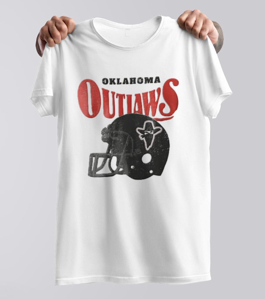 Oklahoma Outlaws Distressed Black Helmet Masked Bandit 2025 T-Shirt