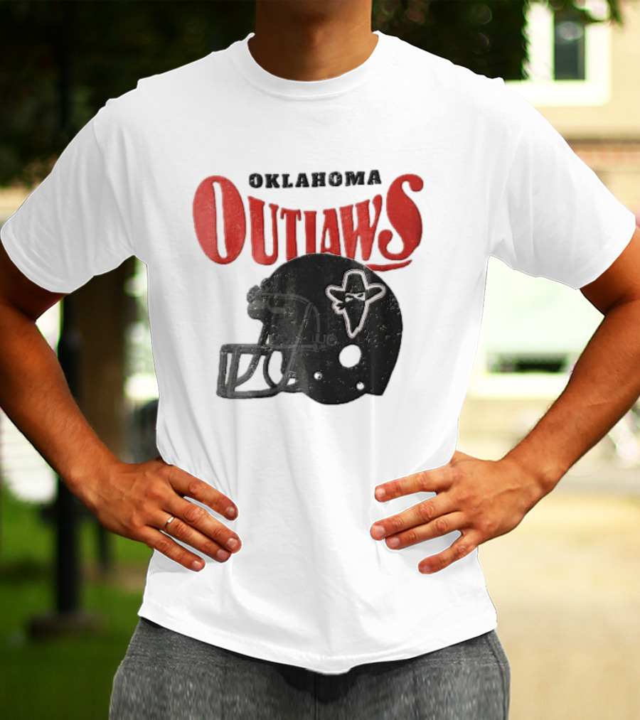 Oklahoma Outlaws Distressed Black Helmet Masked Bandit 2025 T-Shirt
