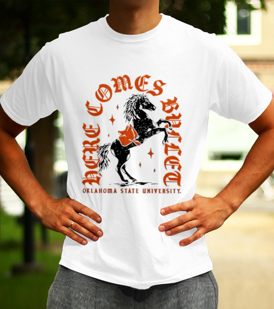 Oklahoma State University Here Comes Bullet Horse Riding Spirit T-Shirt