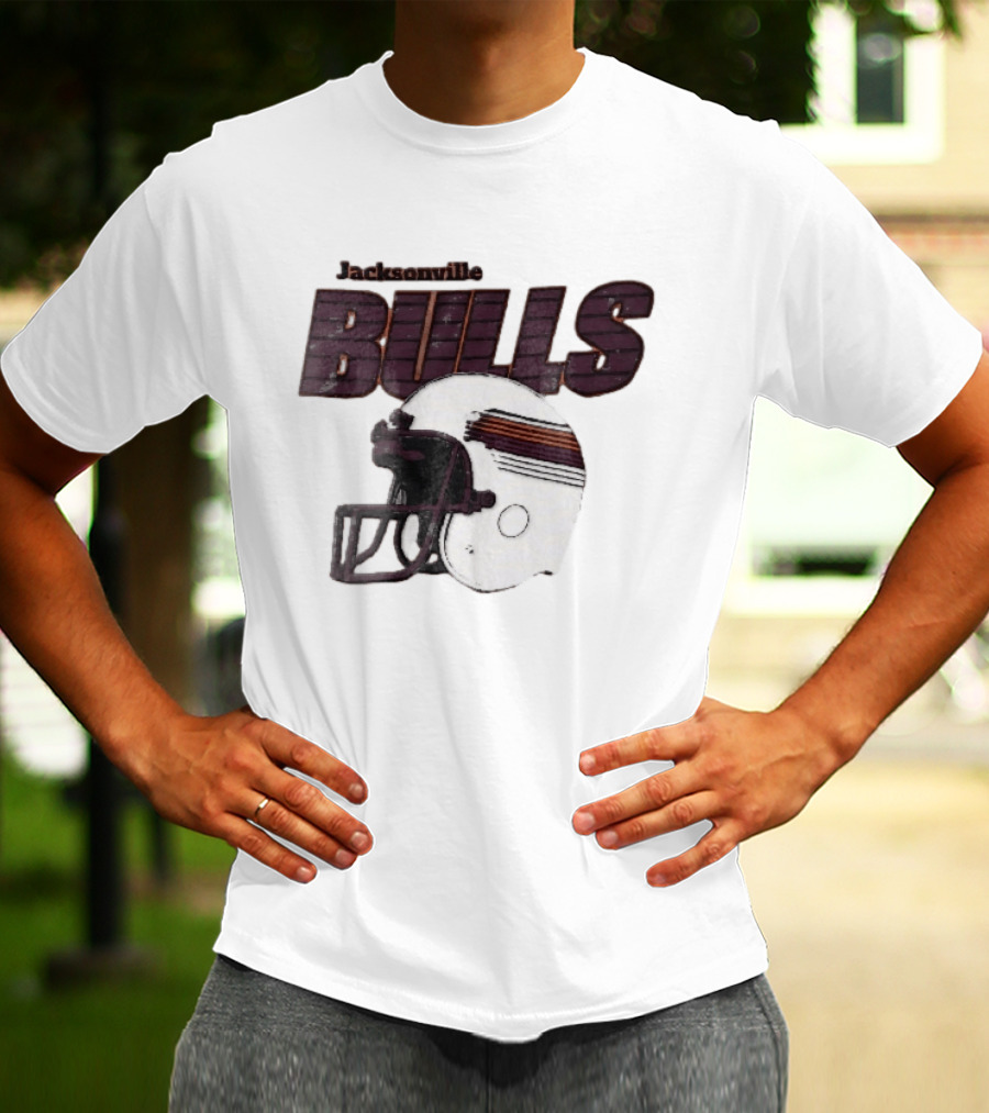 Jacksonville Bulls USFL Distressed Football Helmet T-Shirt