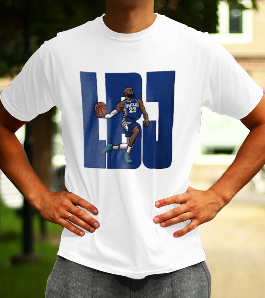 Philadelphia 76ers Phila 23 Cartoon Caricature Basketball Player Dribbling Lbj T-Shirt