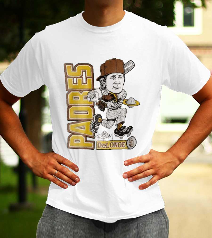 San Diego Padres DeLonge Cartoon Caricature Batter With Orbit Baseball T-Shirt
