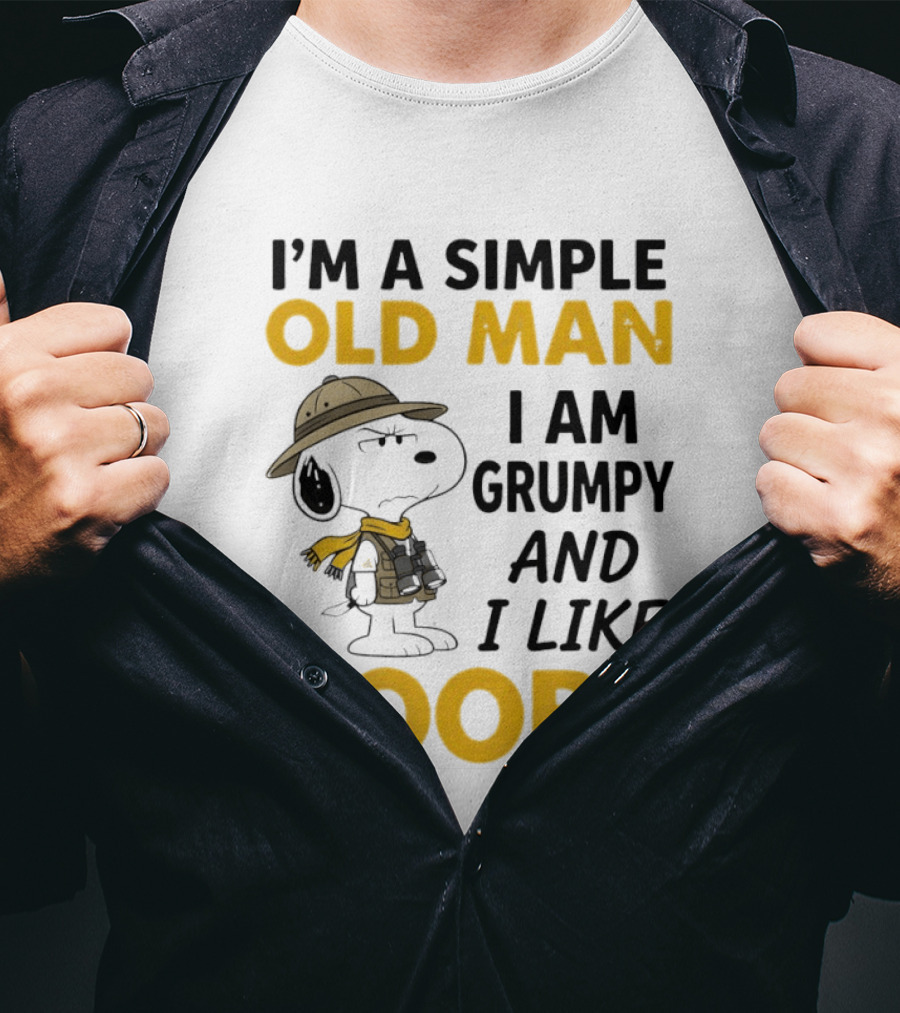 Snoopy Explorer I'm A Simple Old Man I Am Grumpy And I Like Boobs Humor T-Shirt