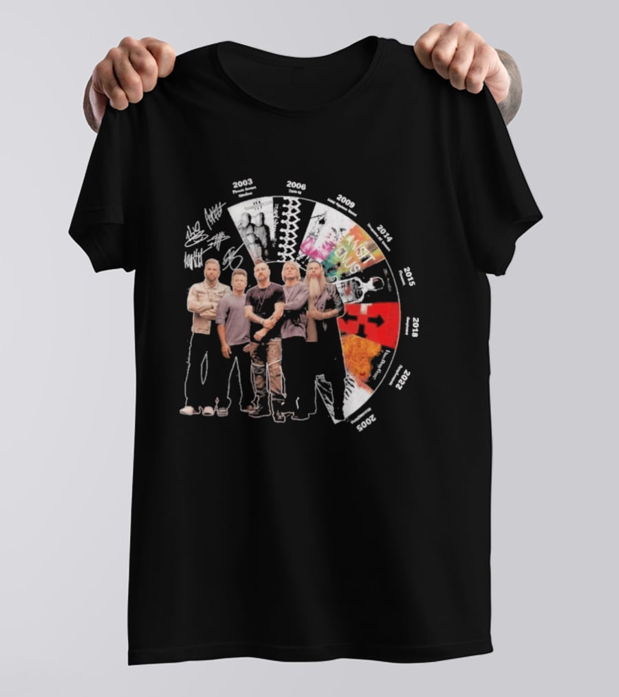 Three Days Grace Albums Timeline With Band Signatures And Discography Dates T-Shirt