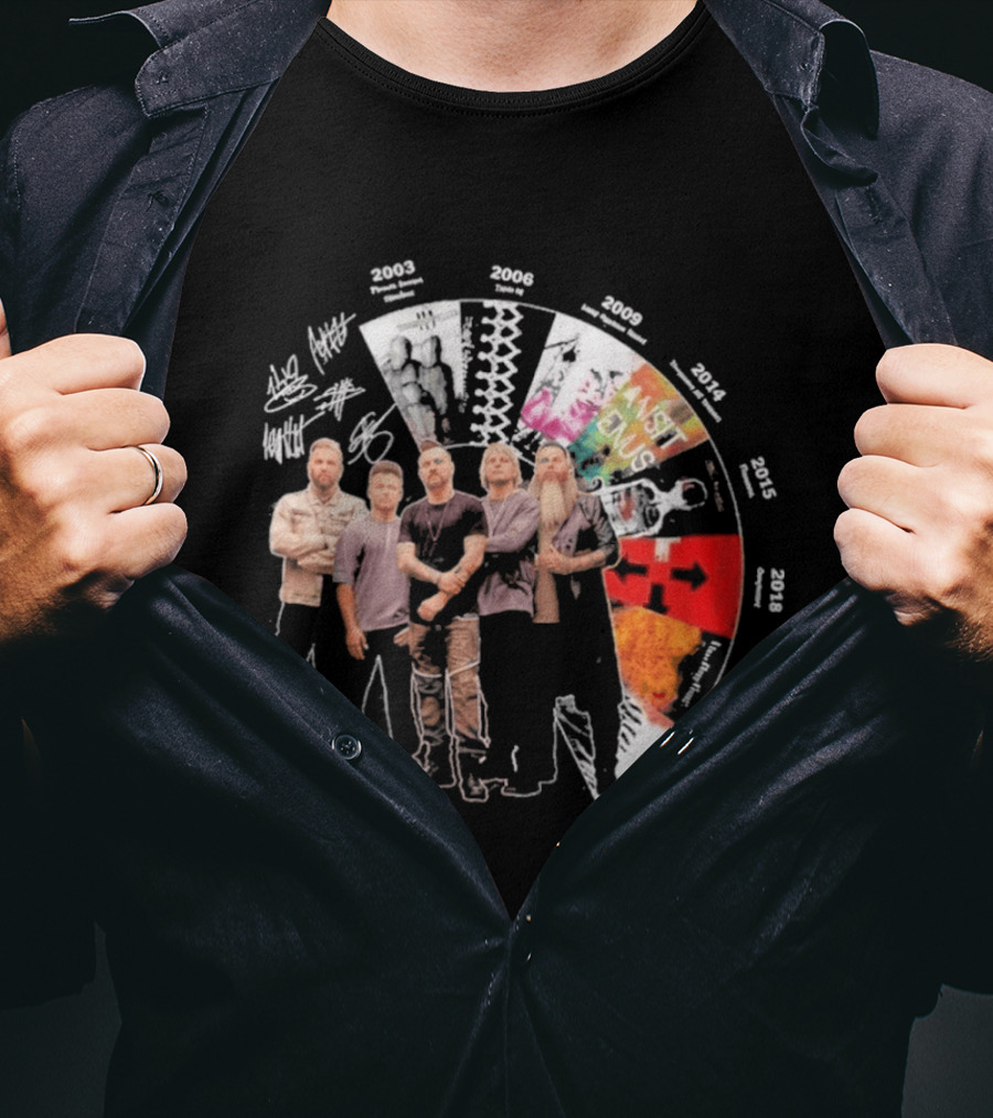 Three Days Grace Albums Timeline With Band Signatures And Discography Dates T-Shirt