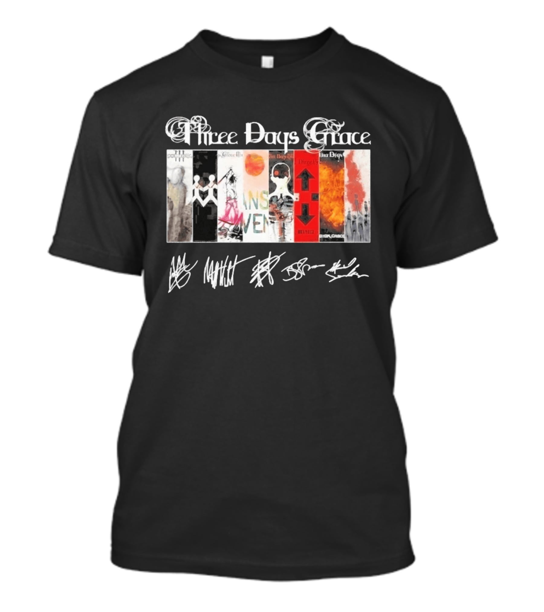 Three Days Grace All Album Covers Band Signatures T-Shirt