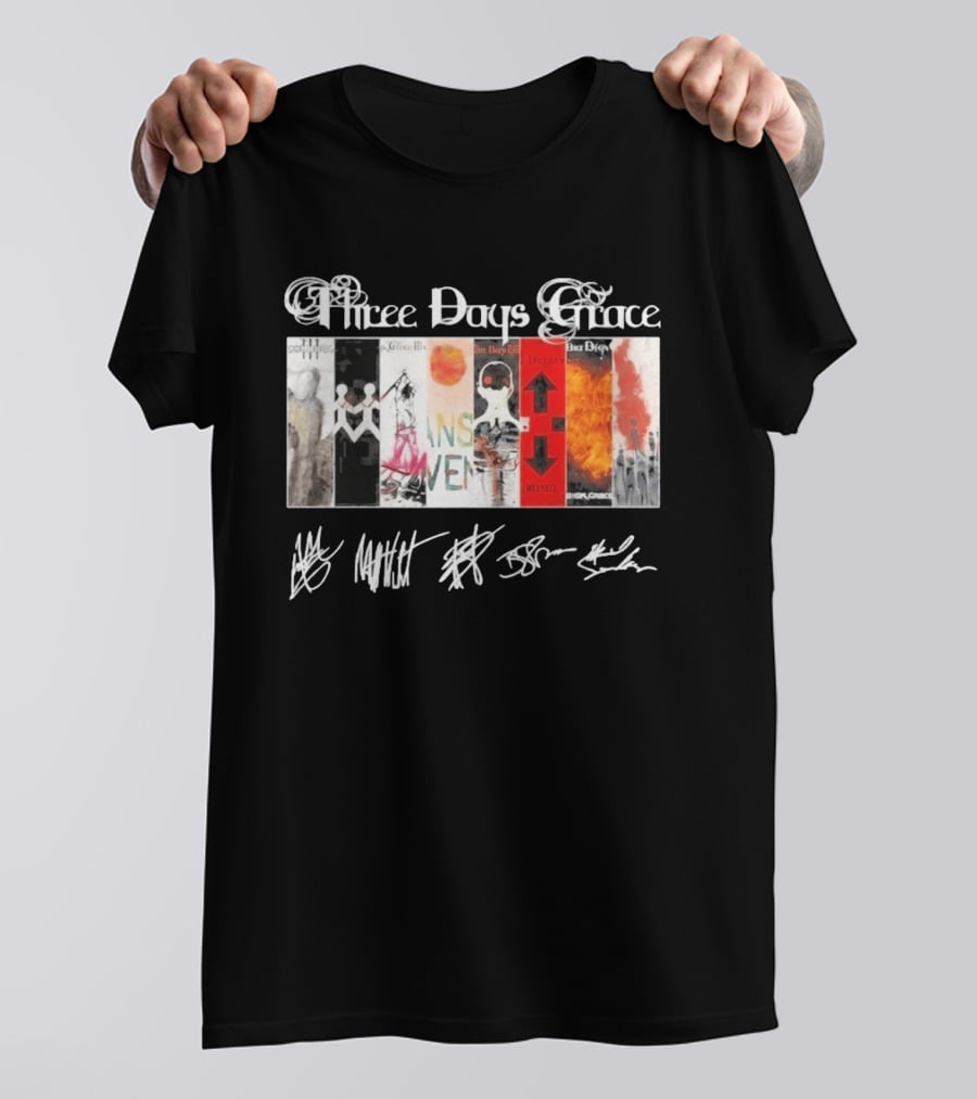 Three Days Grace All Album Covers Band Signatures T-Shirt