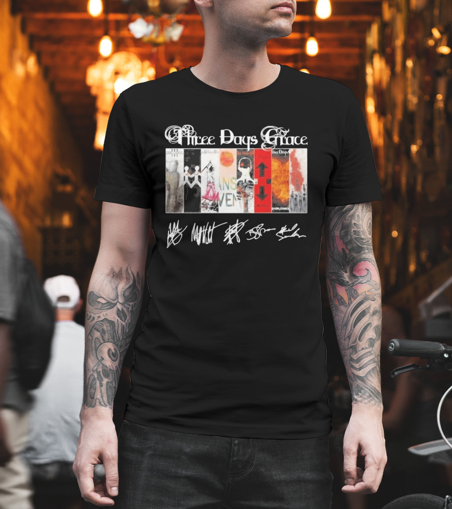 Three Days Grace All Album Covers Band Signatures T-Shirt