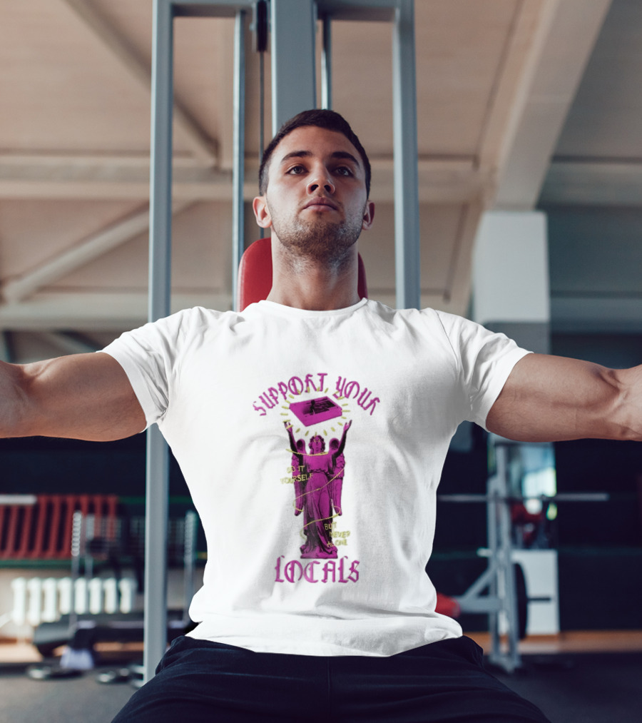 Support Your Locals Do It Yourself But Never Alone Pink Angel Statue Empowerment T-Shirt