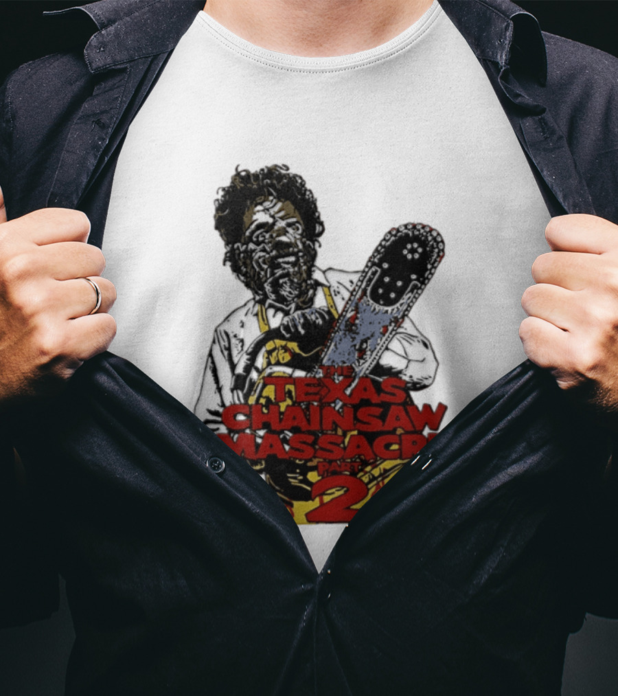 Texas Chainsaw Massacre Part 2 Leatherface Villain Bloody Chainsaw T-Shirt