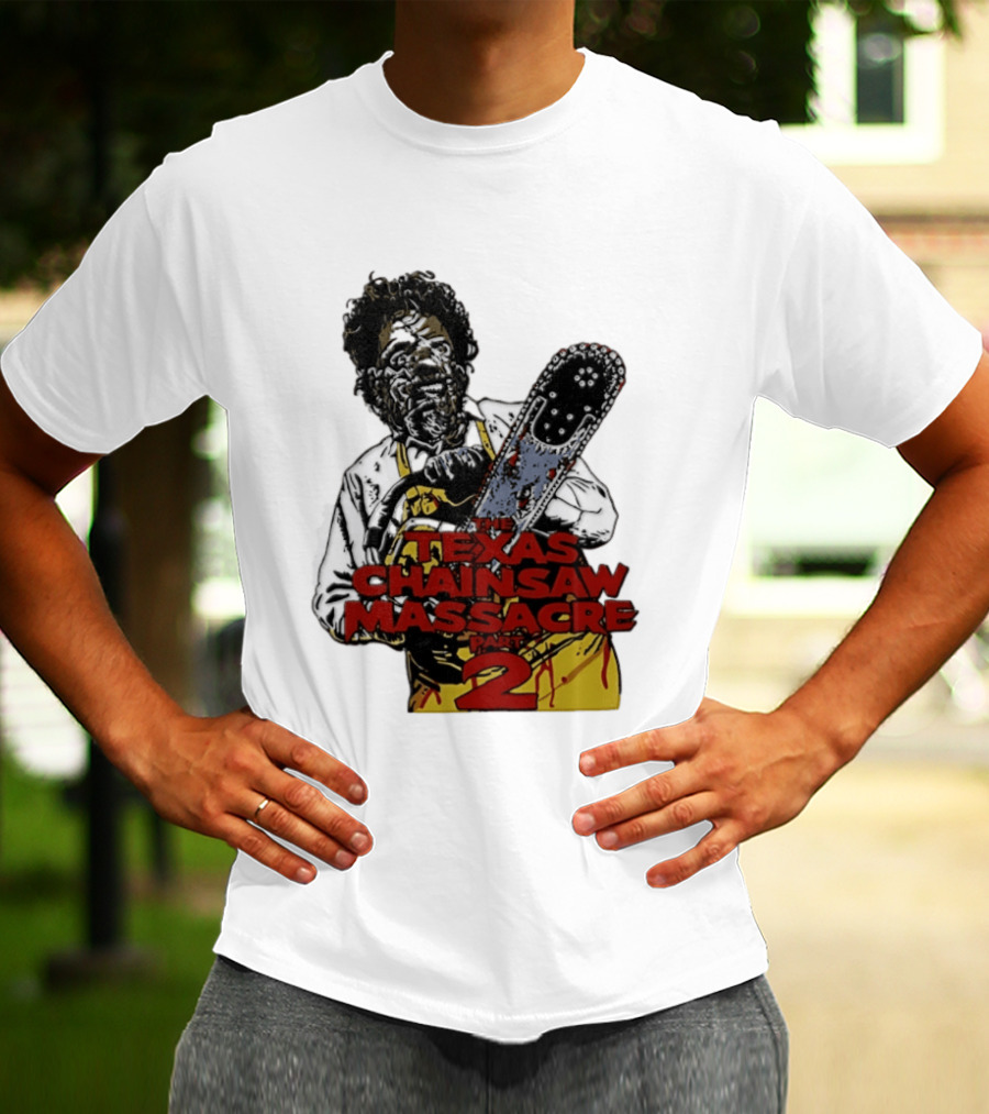 Texas Chainsaw Massacre Part 2 Leatherface Villain Bloody Chainsaw T-Shirt