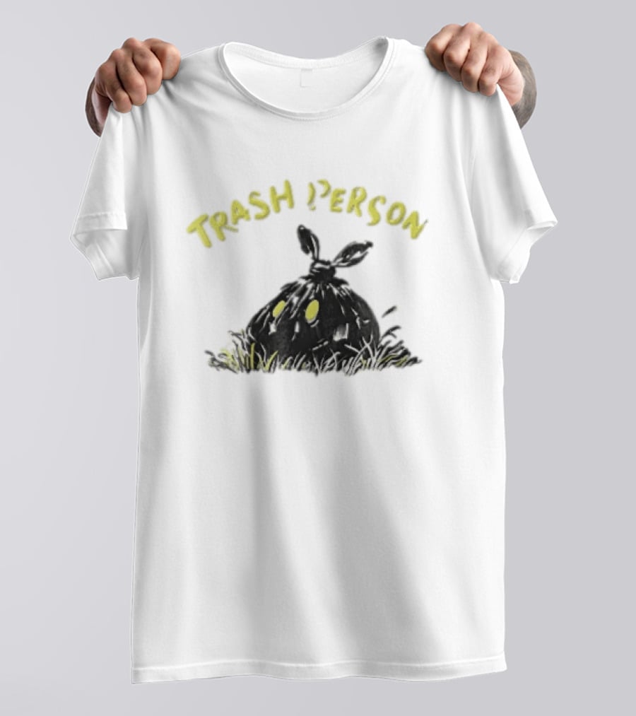 Trash Person Black Bag Creature Glowing Yellow Eyes Grass Monster T-Shirt