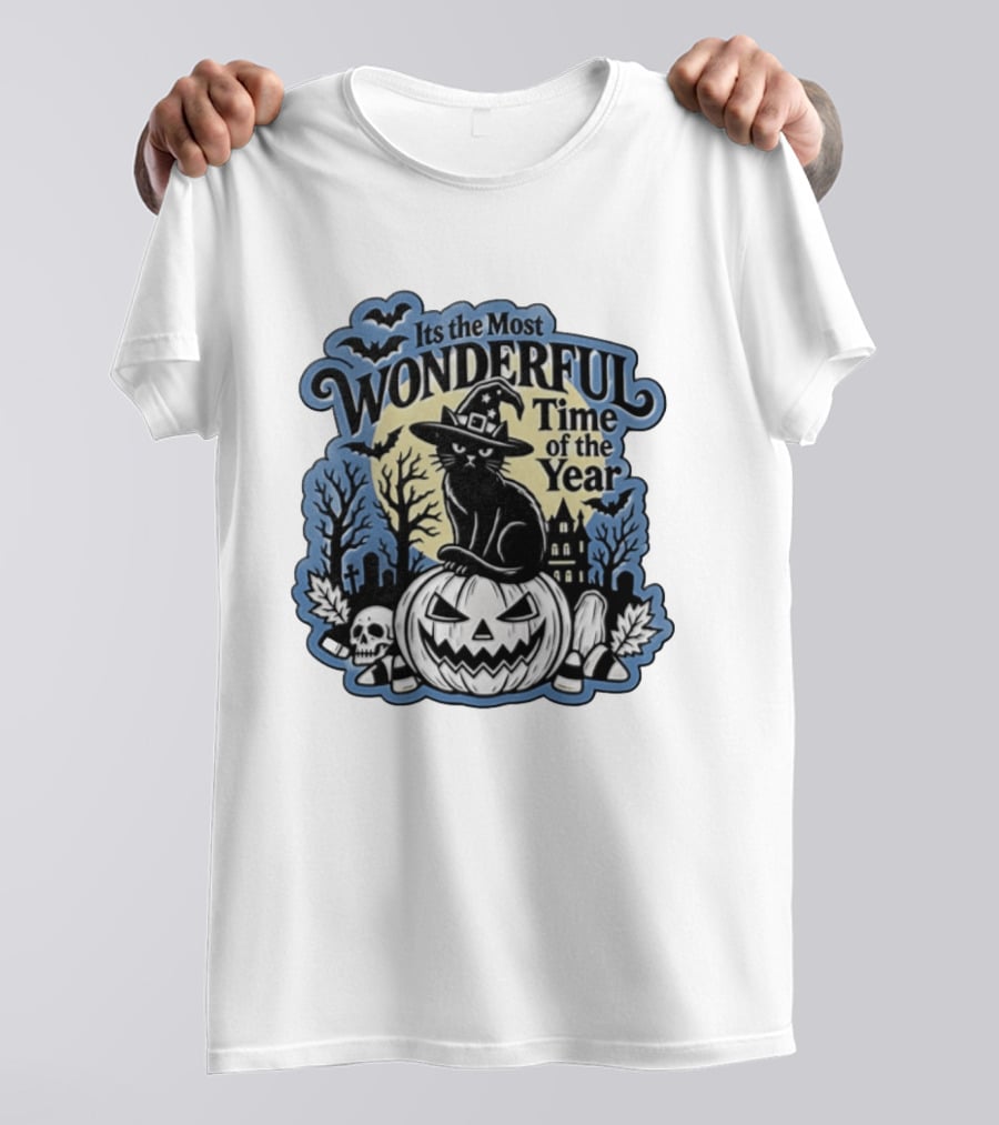 It's The Most Wonderful Time Of The Year Witch Cat Pumpkin Halloween T-Shirt
