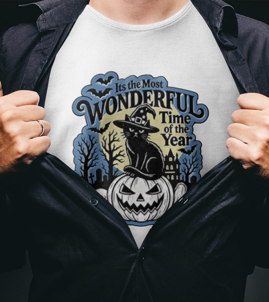 It's The Most Wonderful Time Of The Year Witch Cat Pumpkin Halloween T-Shirt