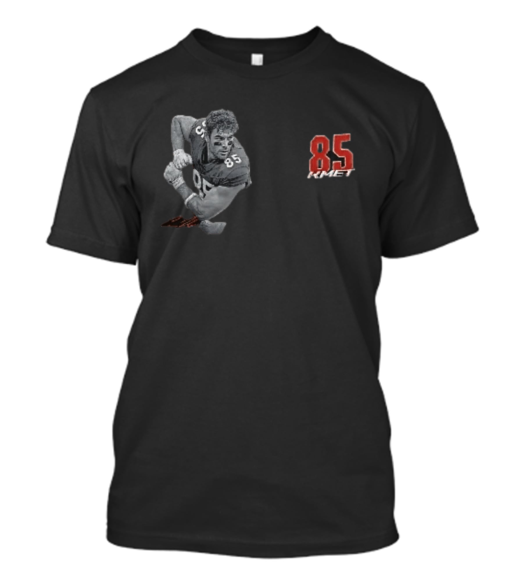 85 Kmet Monochrome Football Action Pose Red Jersey Number T-Shirt