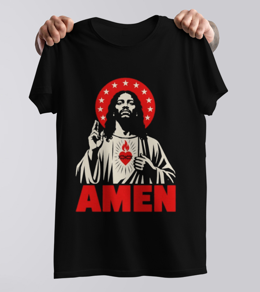 Amen Christ Ain't White Red Stars Iconic Representation T-Shirt
