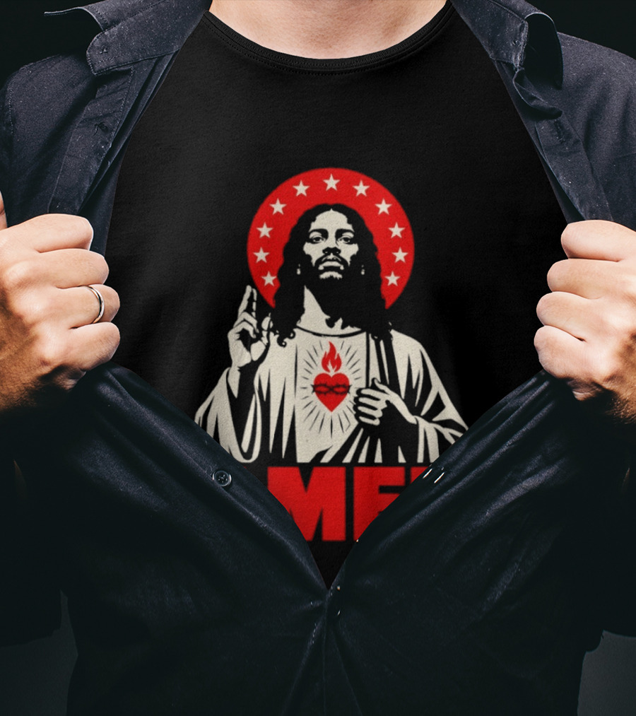Amen Christ Ain't White Red Stars Iconic Representation T-Shirt