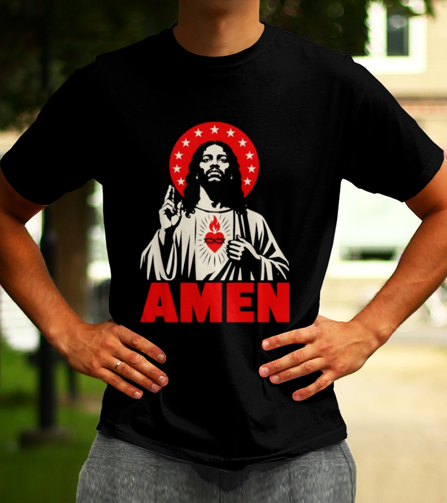 Amen Christ Ain't White Red Stars Iconic Representation T-Shirt