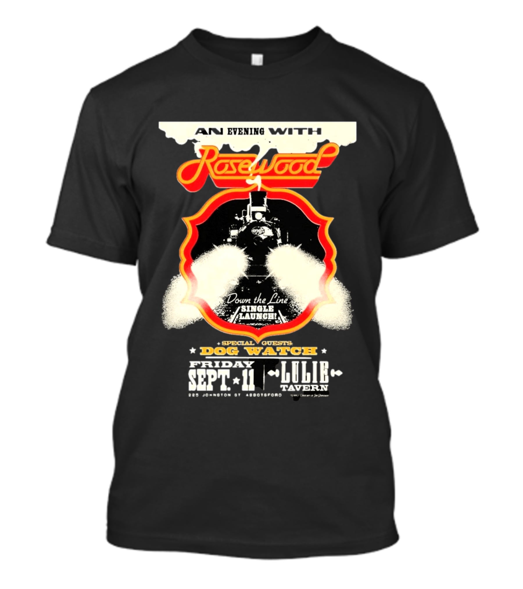 An Evening With Rosewood Down The Line Single Launch Sep 11 2026 Lulie Tavern Special Guest Dog T-Shirt