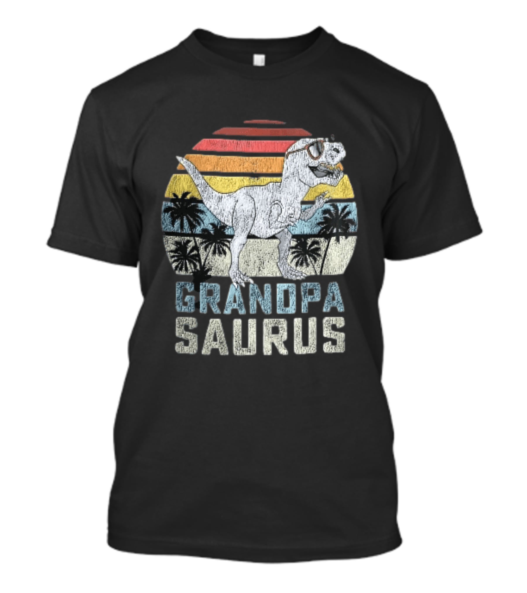Grandpa Saurus Dinosaur Sunglasses Sunset Palms T-Shirt