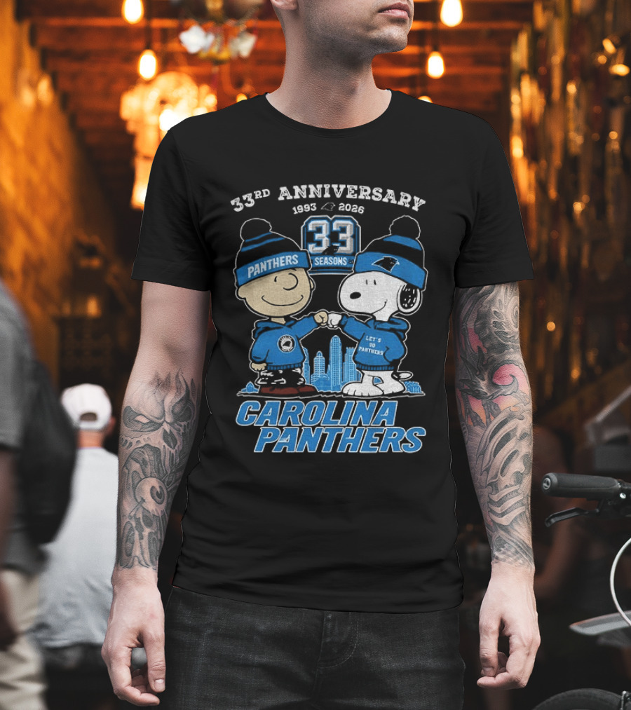 Charlie Brown Snoopy Carolina Panthers 33rd Anniversary 1993 2026 Seasons T-Shirt