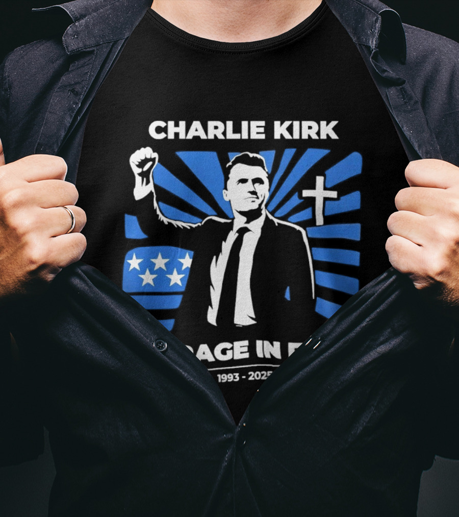 Charlie Kirk Courage In Faith Stars Cross 1993 2025 T-Shirt