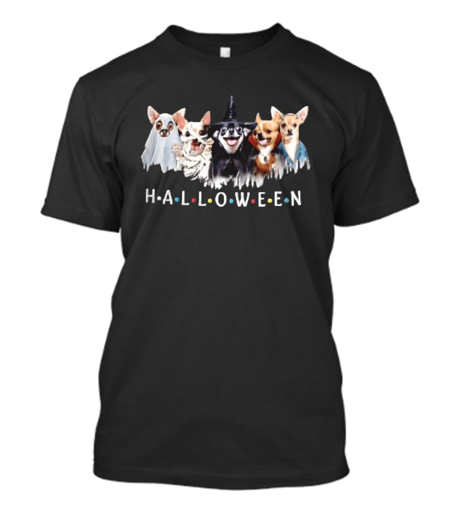 Halloween Five Chihuahuas Ghost Mummy Witch Vampire Costumes T-Shirt