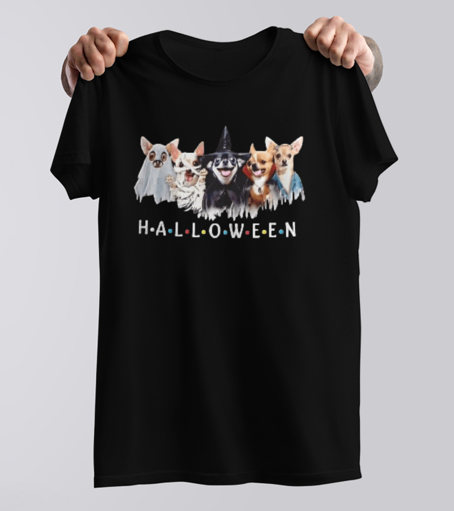Halloween Five Chihuahuas Ghost Mummy Witch Vampire Costumes T-Shirt
