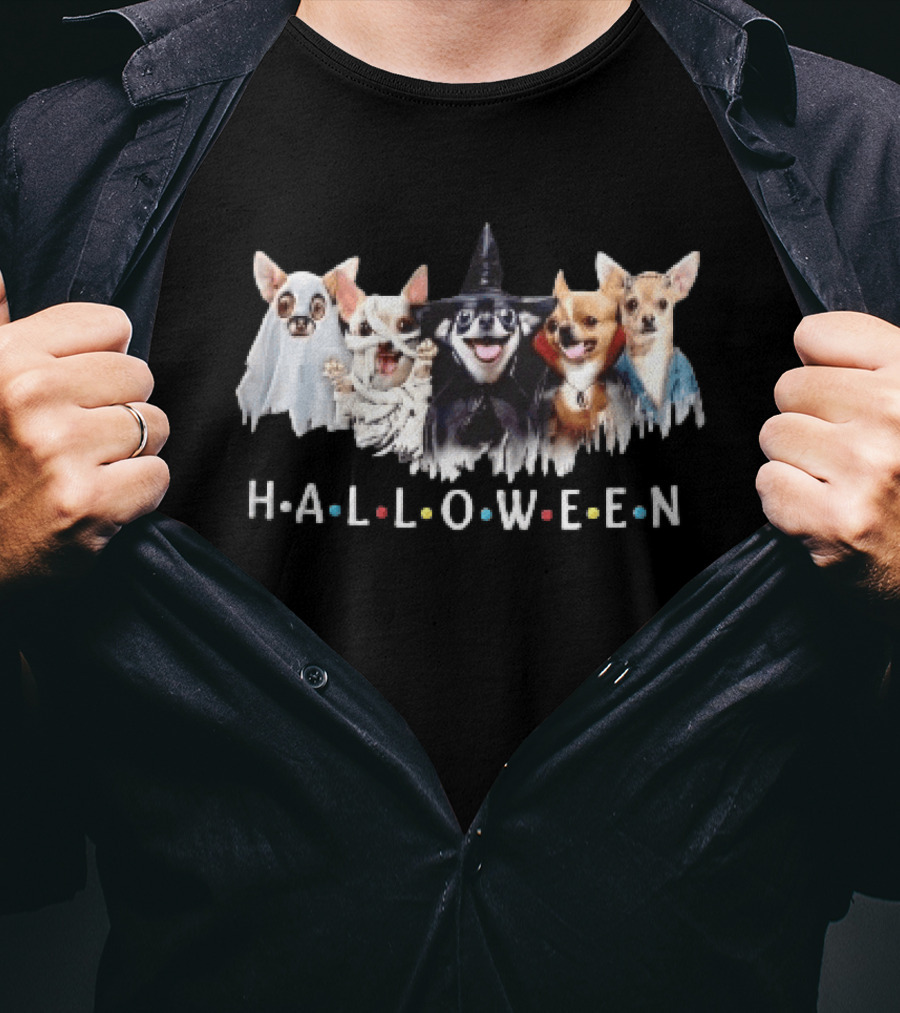 Halloween Five Chihuahuas Ghost Mummy Witch Vampire Costumes T-Shirt