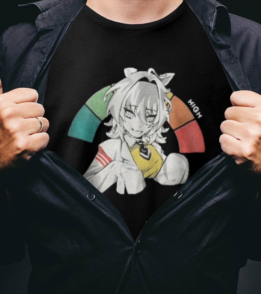 High Anime Cat Girl White Hair Threat Meter Gauge T-Shirt