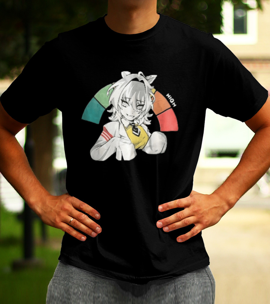 High Anime Cat Girl White Hair Threat Meter Gauge T-Shirt