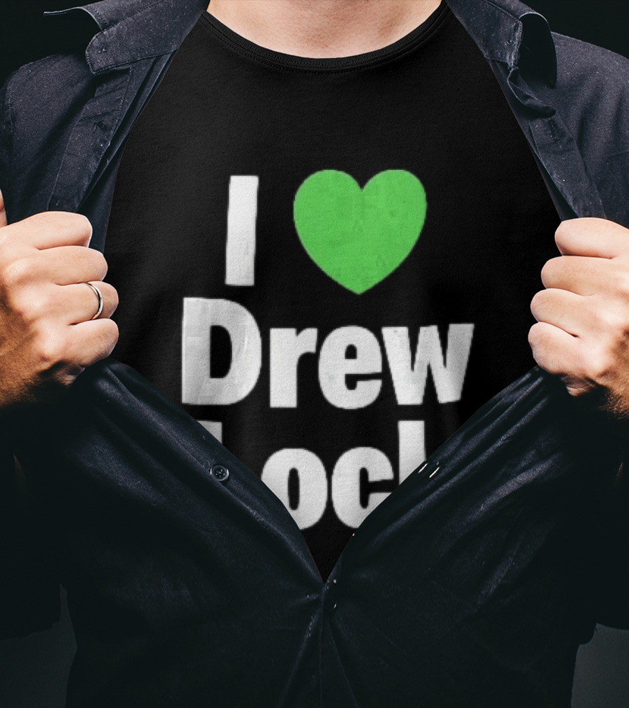 I Love Drew Lock Green Heart Silver White Gradient Letters T-Shirt