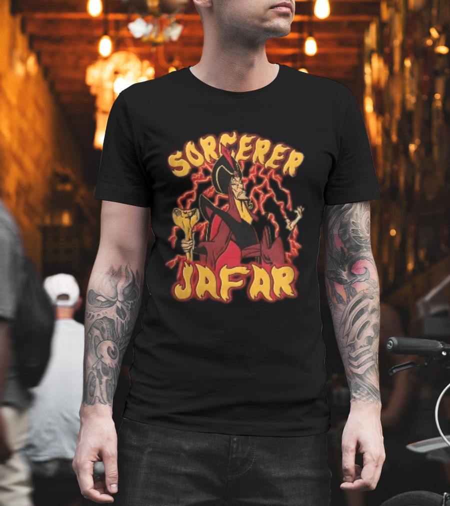 Sorcerer Jafar Holding Cobra Staff Red Lightning Disney Cartoon T-Shirt