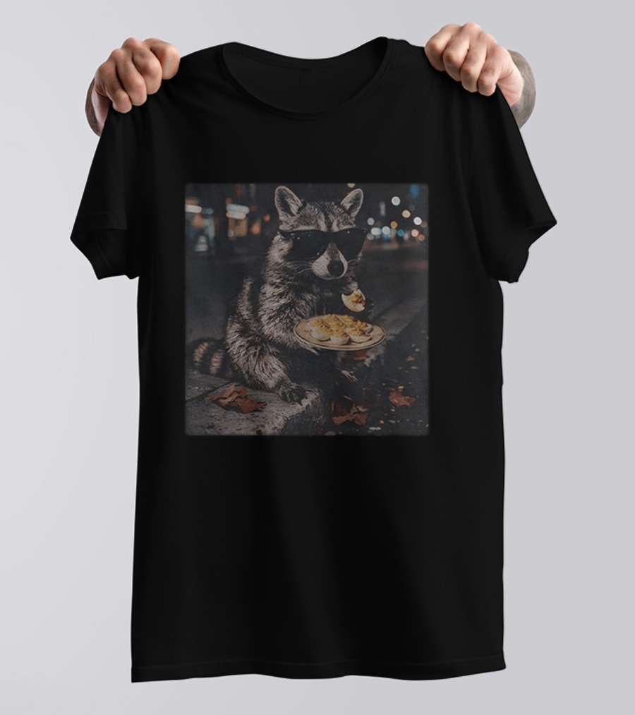 Raccoon Eating Deviled Eggs At Night Wearing Sunglasses T-Shirt