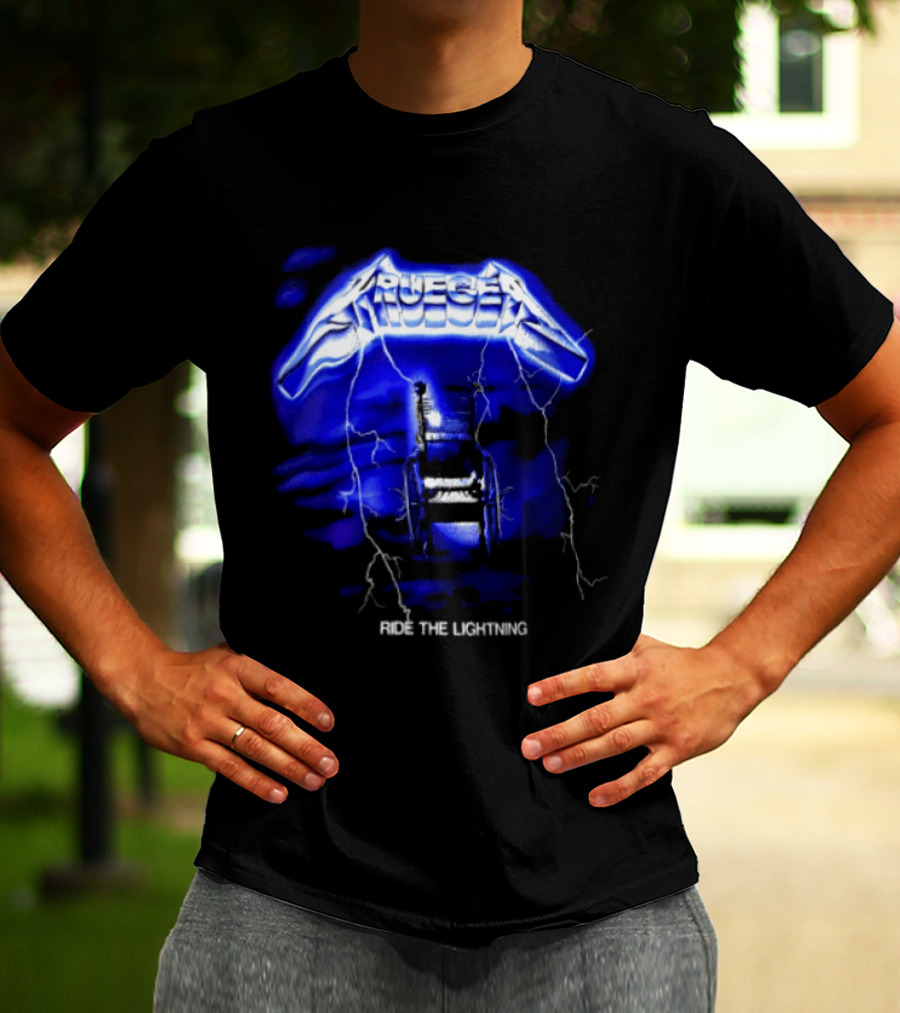 Krueger Ride The Lightning Wheelchair Electric Blue Thunderbolt T-Shirt