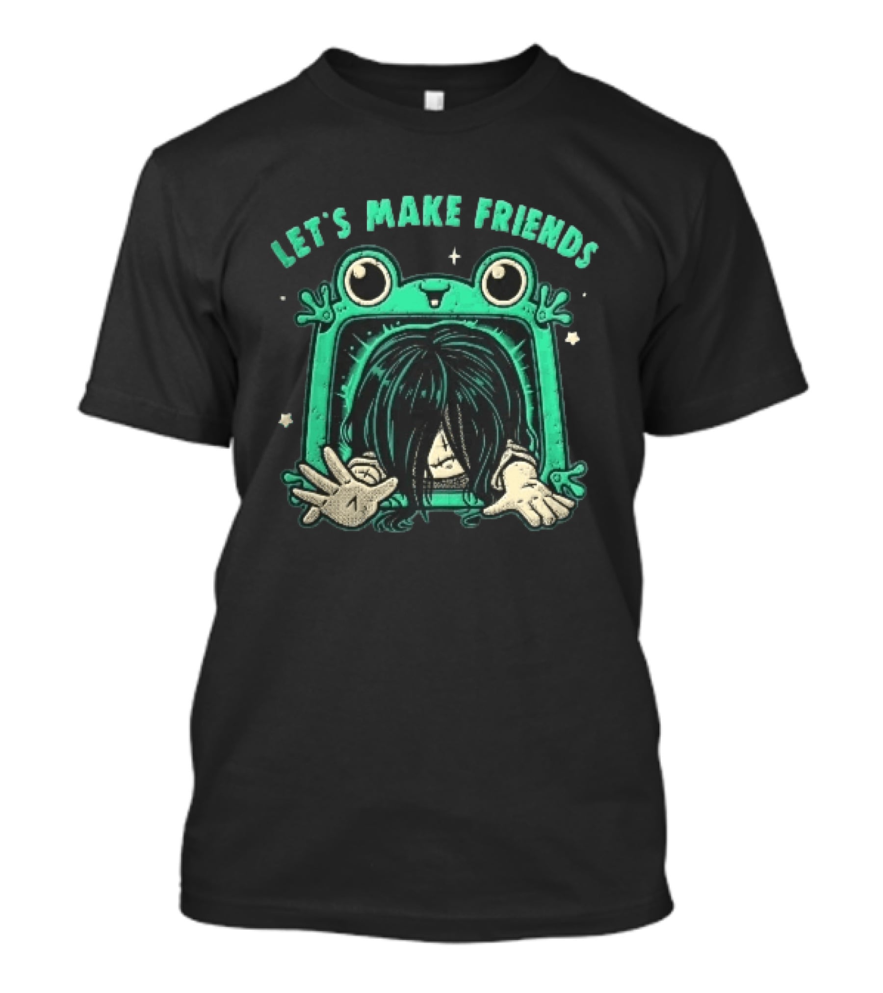 Let's Make Friends Creepy Girl Frog Tv Halftone Cartoon T-Shirt
